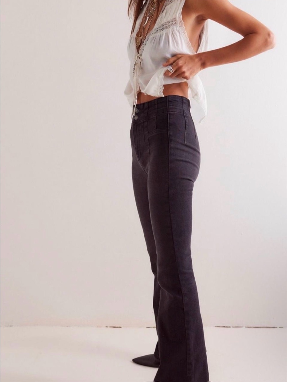 Free People Black Jayde High-Rise Flare Jeans